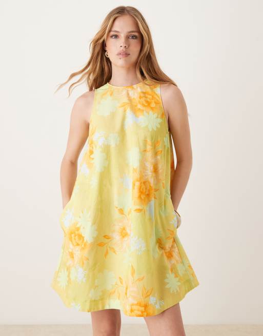 Vestido camisero corto naranja con estampado floral y bolsillos de ASOS DESIGN
