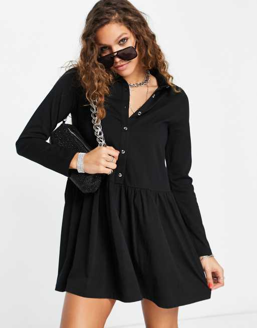 Vestido camisero corto negro con cintura baja de punto de ASOS DESIGN 