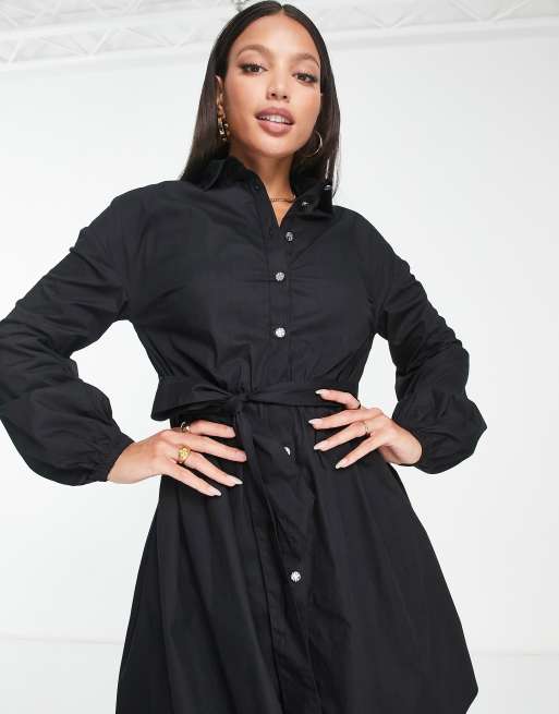 Vestido camisero corto negro con cinturón de River Island Tall, 4 de 4