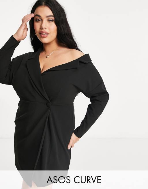 Vestido camisero corto negro con hombros caídos y diseño de ASOS DESIGN ASOS