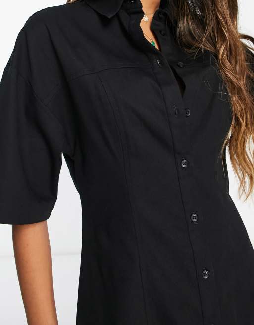 Vestido camisero corto negro de sarga de ASOS DESIGN, 2 de 4
