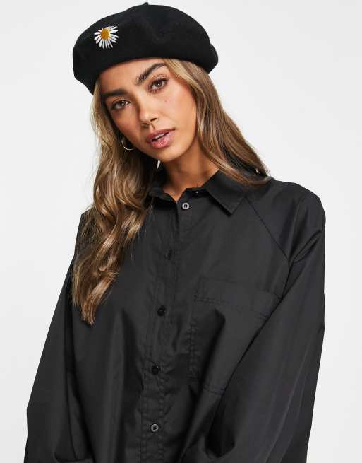Vestido camisero extragrande corto negro estilo boyfriend de ASOS DESIGN, 2 de 4