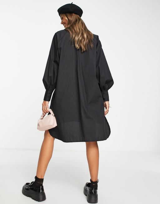 Vestido camisero extragrande corto negro estilo boyfriend de ASOS DESIGN, 3 de 4