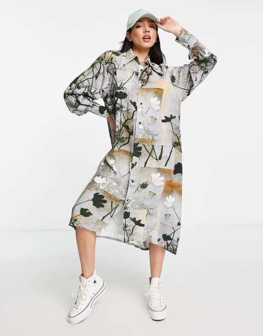 Vestido camisero gris estampado de Urban Revivo