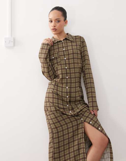 Vestido camisero largo a cuadros de Reclaimed Vintage, 2 de 4