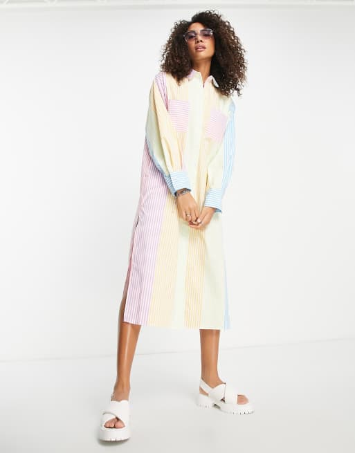 Vestido camisero largo a rayas multicolores de algodón de ASOS DESIGN