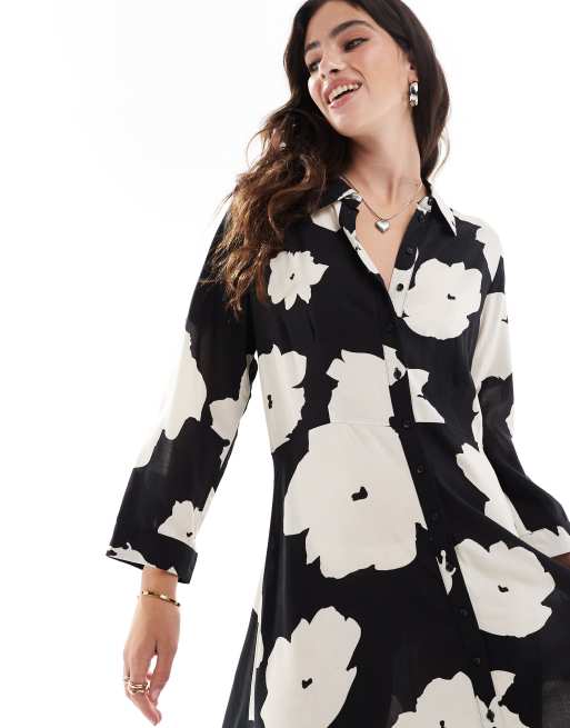 Vestido camisero largo monocromático con estampado floral de YAS, 2 de 4