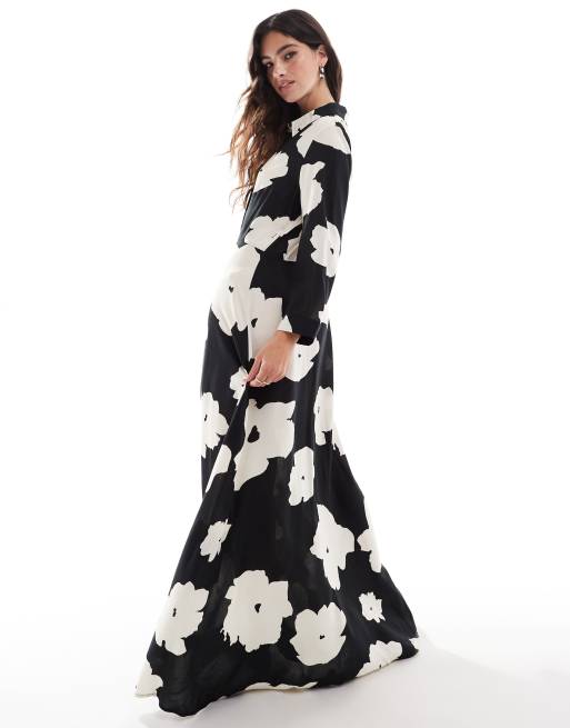 Vestido camisero largo monocromático con estampado floral de YAS, 4 de 4
