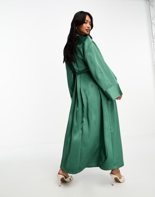 Vestido camisero largo verde de corte trapecio de satén premium de ASOS DESIGN, 2 de 4