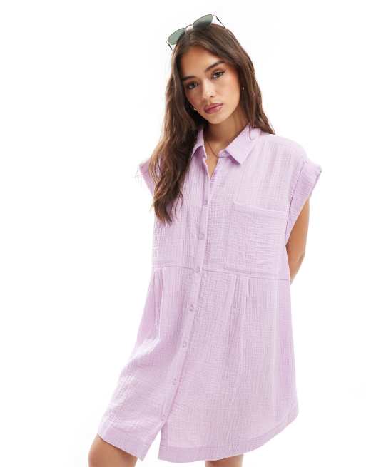 Vestido camisero lila sin mangas de corte amplio de tejido doble de ASOS DESIGN