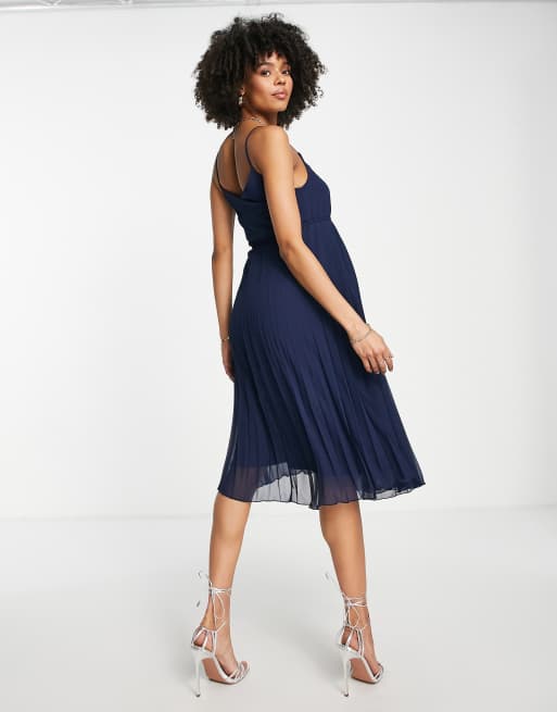 Vestido camisero midi azul marino plisado con cordón ajustable en la cintura de ASOS DESIGN Maternity, 4 de 4