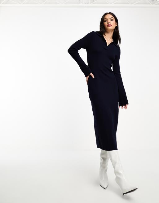Vestido camisero midi azul oscuro de punto de & Other Stories, 3 de 4