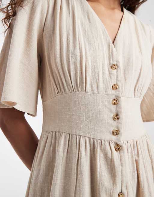 Vestido camisero midi beis de tejido efecto lino de ONLY, 3 de 4