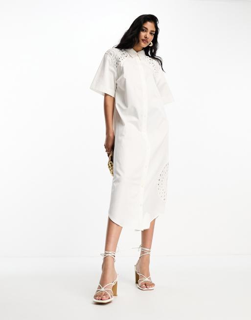Vestido camisero midi blanco con inserto de croché de & Other Stories, 4 de 4