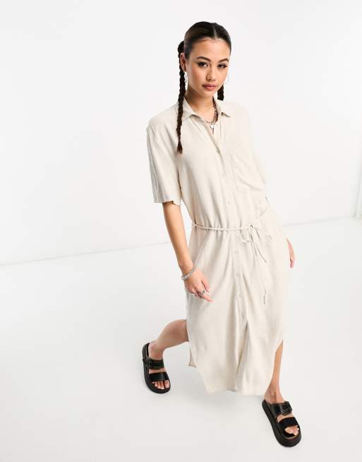 Vestido camisero midi blanco hueso de mezcla de lino Corin de Weekday, 3 de 4
