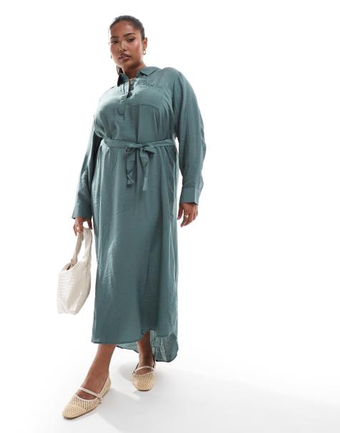 Vestido camisero midi caqui de Vero Moda Curve - view 1