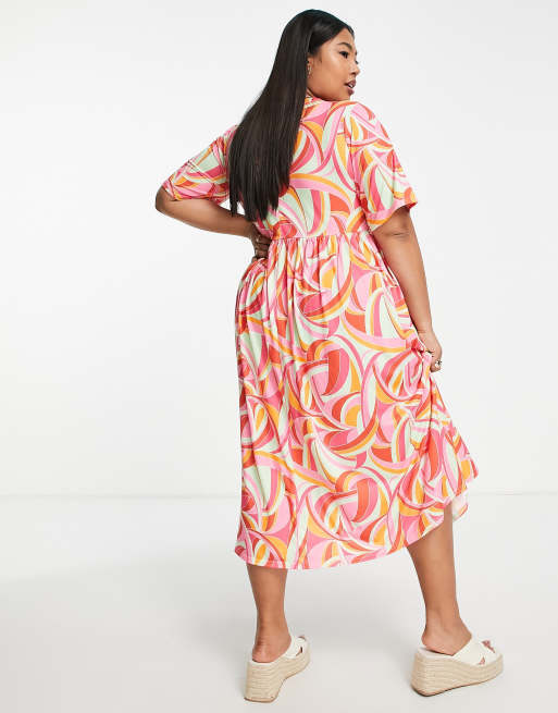 Vestido camisero midi con estampado veraniego abstracto de Yours, 4 de 4