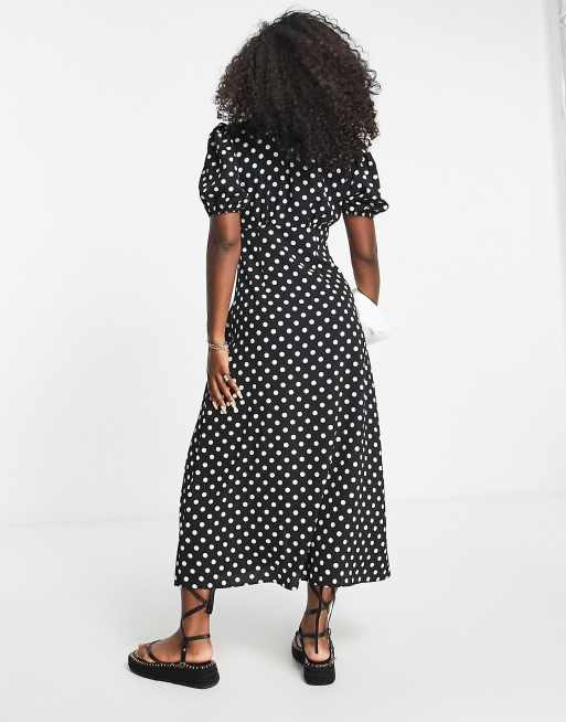 Vestido camisero midi monocromático abotonado con estampado de lunares de ASOS DESIGN, 2 de 4