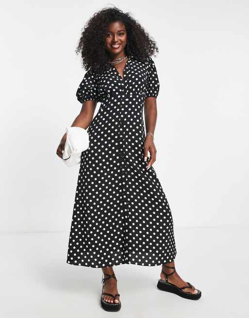 Vestido camisero midi monocromático abotonado con estampado de lunares de ASOS DESIGN, 4 de 4