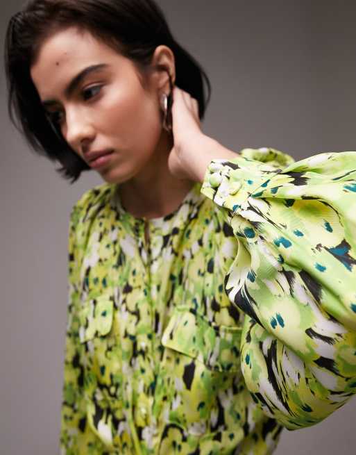 Vestido camisero midi multicolor abotonado con estampado floral difuminado de Topshop, 2 de 4