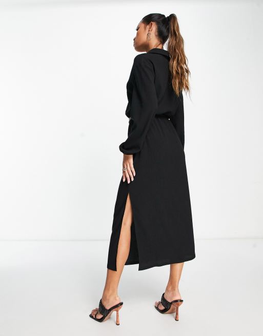 Vestido camisero midi negro de manga larga con cinturón de ASOS DESIGN, 2 de 4