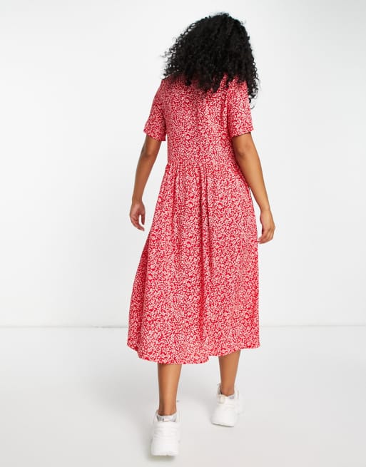 Vestido camisero midi rojo con estampado floral de viscosa Mattan de Monki - RED, 2 de 4