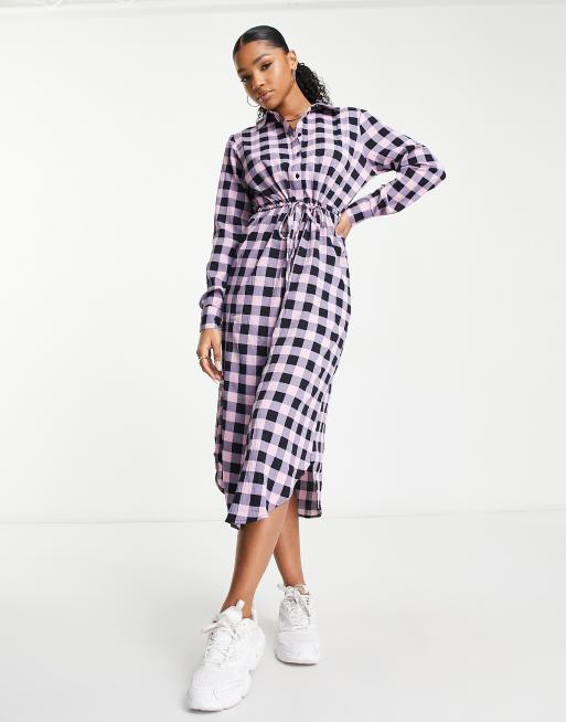 Vestido camisero midi rosa y negro a cuadros exclusivo de JDY
