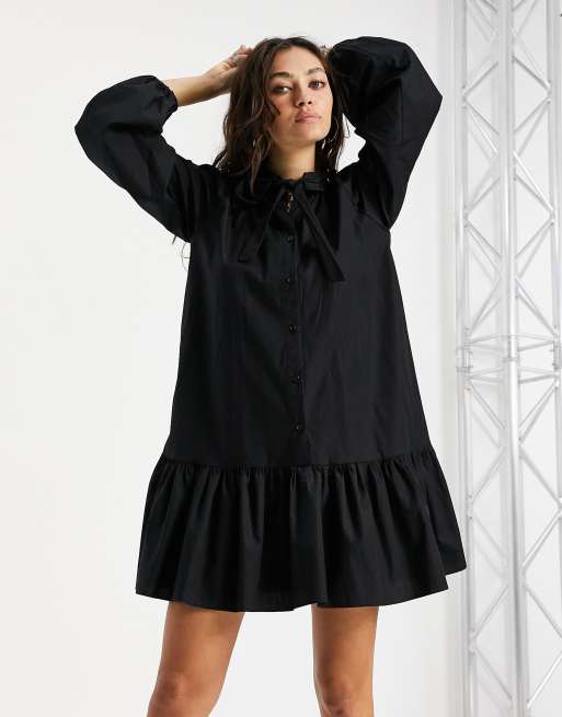 Vestido camisero negro cómodo de popelina de Topshop 