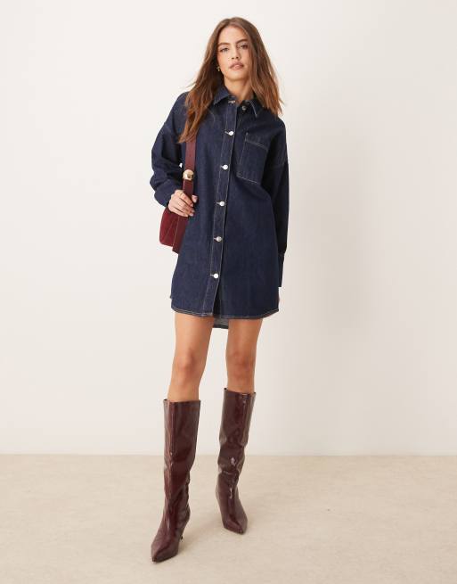 Vestido camisero vaquero azul añil de corte recto de ASOS DESIGN