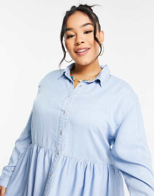 Vestido camisero vaquero azul claro de corte amplio de Simply Be, 3 de 4