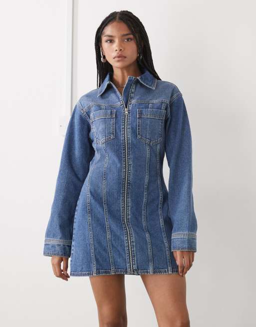 Vestido camisero vaquero azul medio de manga larga de COLLUSION, 4 de 4