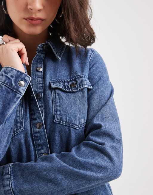 Vestido camisero vaquero azul medio de manga larga de Vero Moda, 2 de 4
