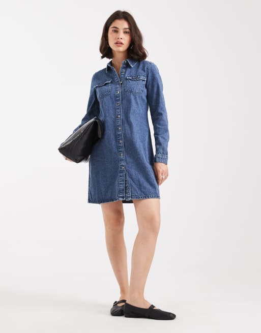 Vestido camisero vaquero azul medio de manga larga de Vero Moda, 3 de 4