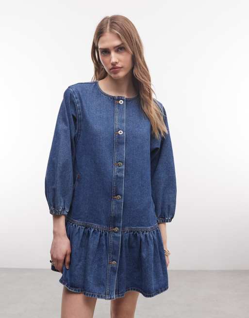 Vestido camisero vaquero con lavado enjuagado de COLLUSION, 4 de 4