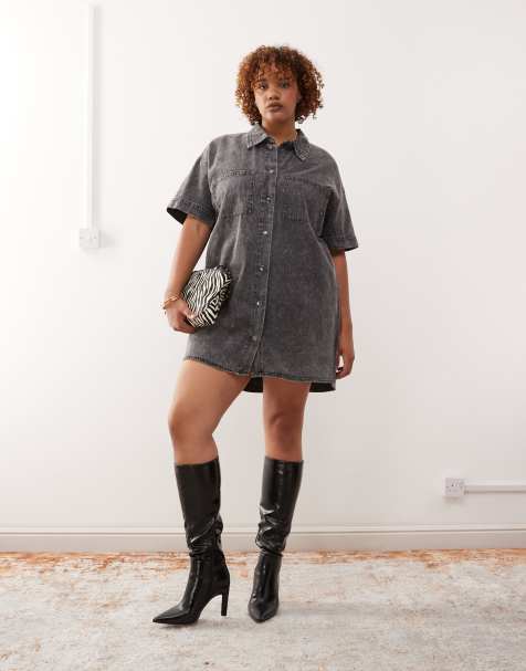 Vestido camisero vaquero corto gris lavado de Noisy May Curve - view 1