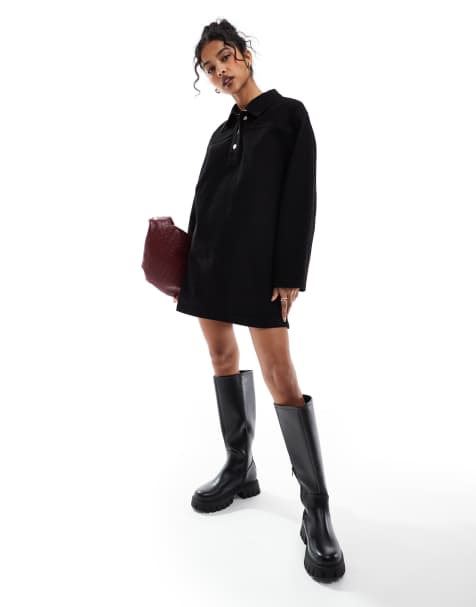 Vestido camisero vaquero en negro de ASOS DESIGN - view 1