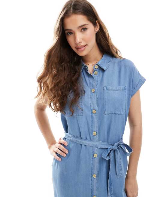 Vestido camisero vaquero midi azul medio de denim ligero de ONLY, 2 de 4