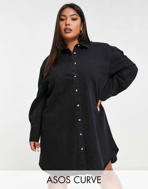 Vestido camisero vaquero negro extragrande de ASOS DESIGN Curve