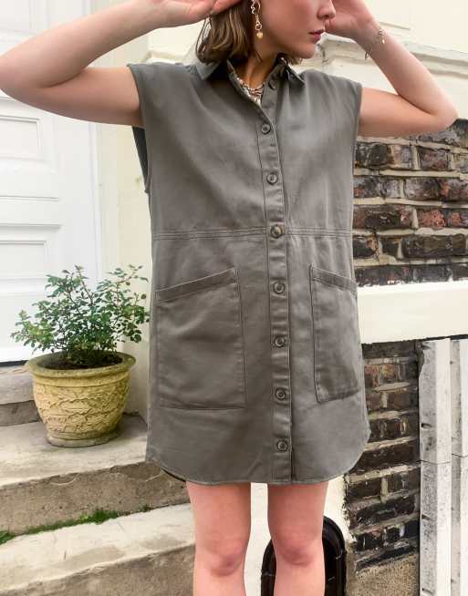 Vestido camisero vaquero verde con bolsillos de Noisy May