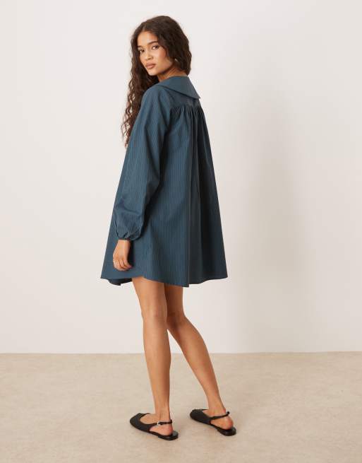 Vestido camisero verde a rayas con diseño cómodo y lazada en el cuello de Glamorous, 4 de 4