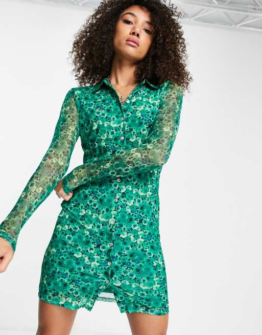 Vestido camisero verde con estampado floral de malla de Only ASOS