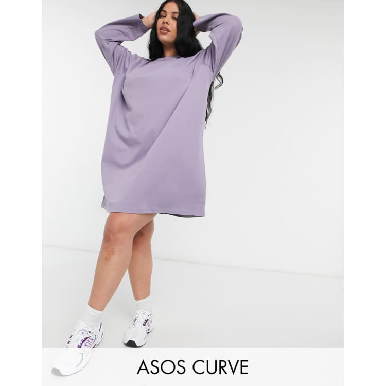 Vestido camiseta color ceniza violeta extragrande de manga larga