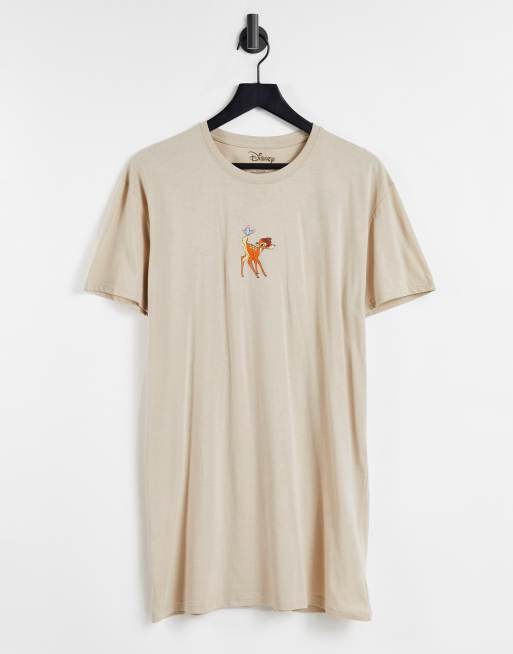 Vestido color arena estilo camiseta con estampado de Bambi de Disney