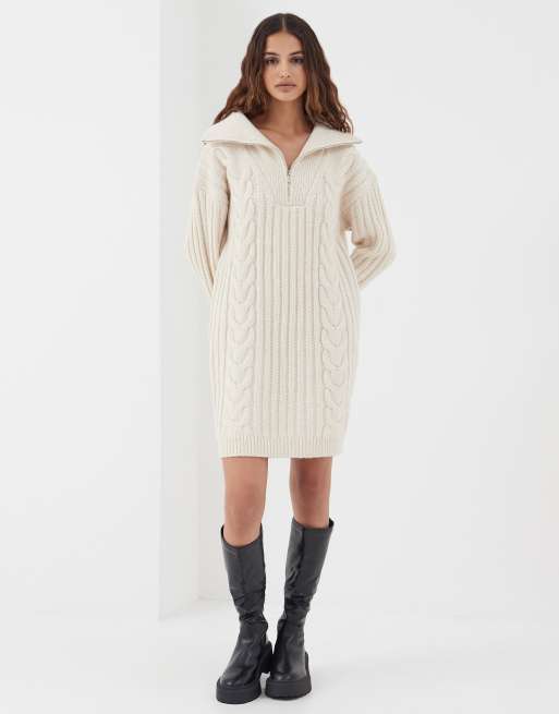 Vestido color crema con media cremallera de punto de ochos de 4th & Reckless
