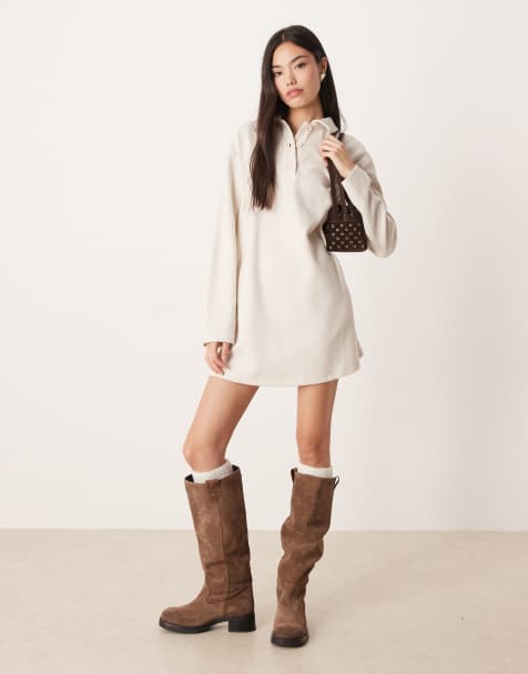 Vestido color crema estilo polo de rugby de tejido muy suave de ASOS DESIGN - view 1