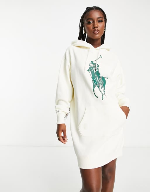 Vestido color crema estilo sudadera con capucha de tejido ligero colaboración exclusiva de Polo Ralph Lauren x ASOS