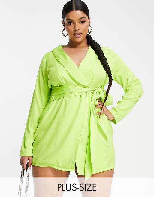 Vestido color lima estilo americana con lazada delantera exclusivo de In The Style Plus