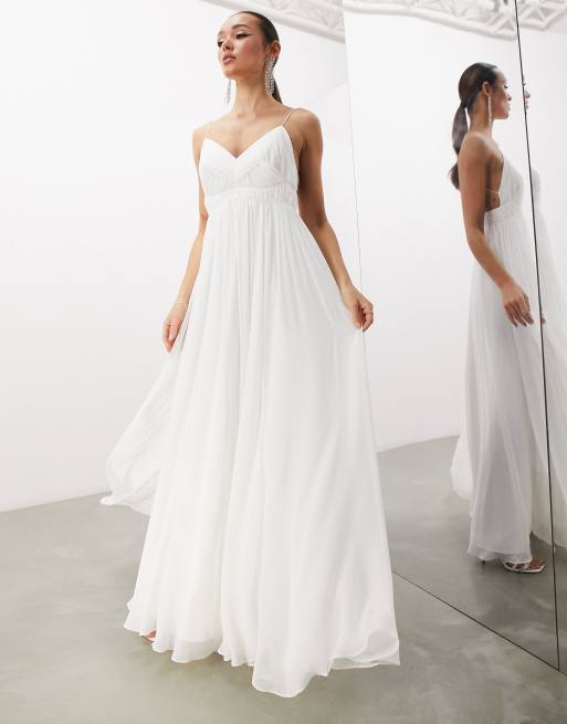 Vestido color marfil de tirantes finos con diseño fruncido Eliana de ASOS EDITION Wedding