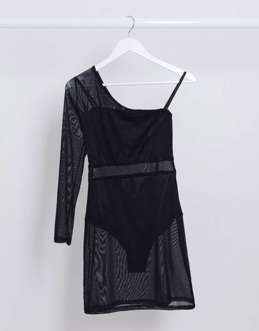 Vestido con escote Bardot de malla en negro de I Saw It First