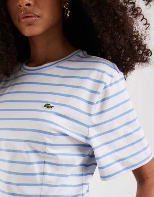 Vestido corto a rayas azul medio estilo camiseta de punto liso de Lacoste, 3 de 4
